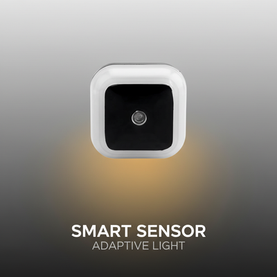 A modern icon of a light sensor emitting a soft, warm glow that brightens in darkness.